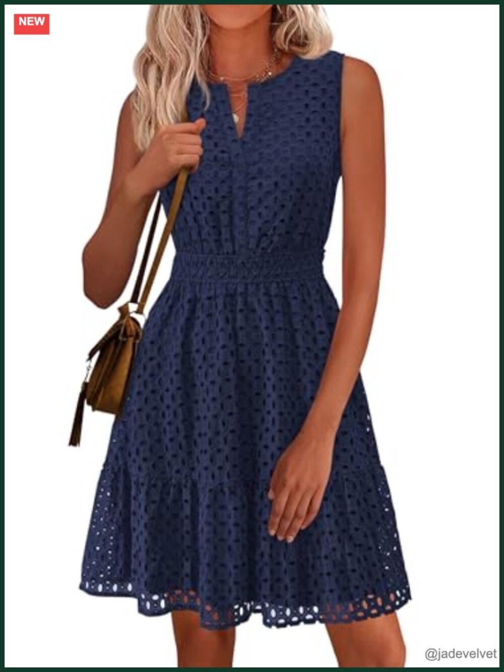 Sleeveless V Neck Eyelet Hollow Out Swing A Line Beach Vacation Dress
